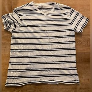White with Navy stripes V-Neck
